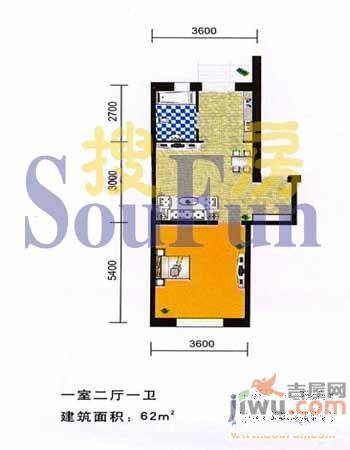 辰宇新村2室2厅1卫58㎡户型图