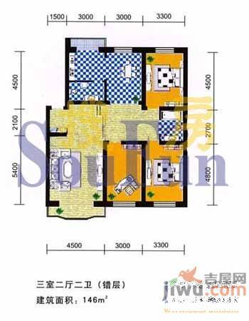 辰宇新村2室2厅1卫58㎡户型图