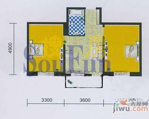 辰宇新村2室2厅1卫58㎡户型图