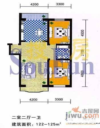 辰宇新村2室2厅1卫58㎡户型图