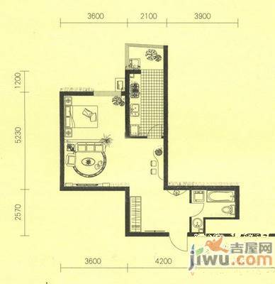 民航小区1室1厅1卫38㎡户型图