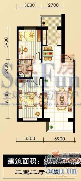 如意名苑1室1厅1卫62.5㎡户型图