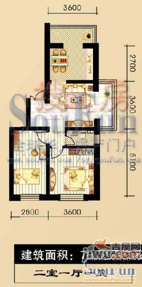 如意名苑1室1厅1卫62.5㎡户型图