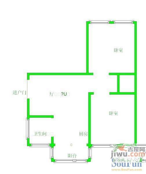 白塔小区1室1厅1卫36㎡户型图