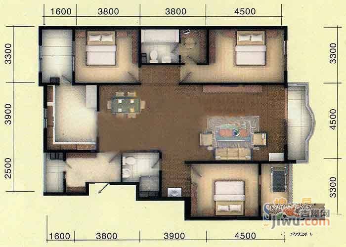 莱美安国际公寓3室2厅2卫170.9㎡户型图