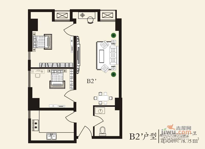 建新社区2室1厅1卫户型图