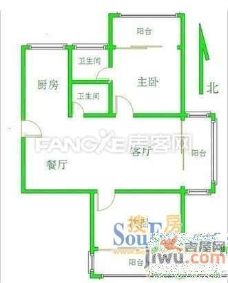 世隆小区2室1厅1卫56㎡户型图