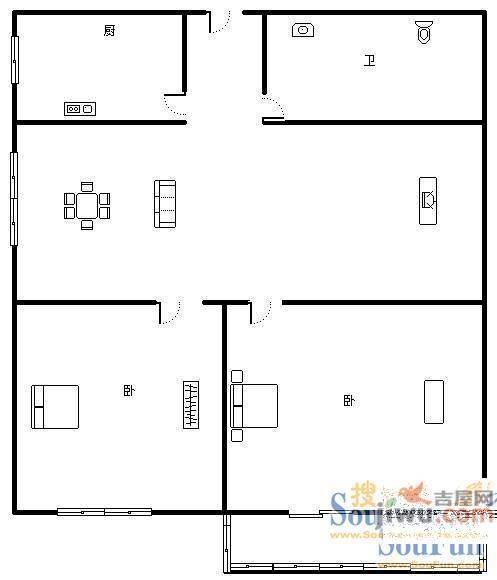 世隆小区2室1厅1卫56㎡户型图