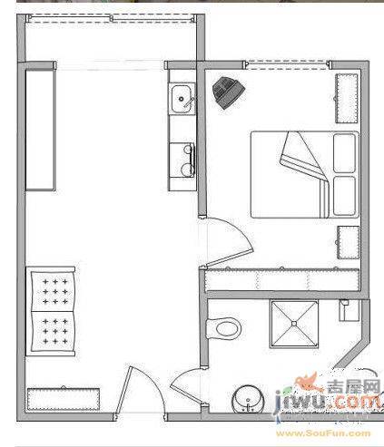 魁星小区1室1厅1卫42㎡户型图