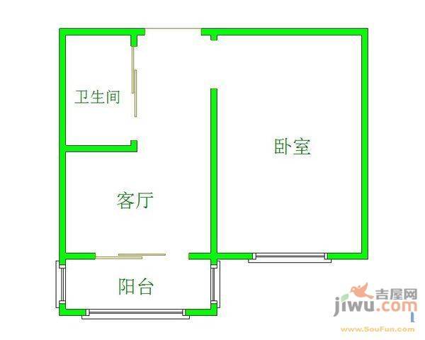 魁星小区1室1厅1卫42㎡户型图