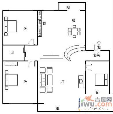 移动馨苑3室2厅1卫153㎡户型图