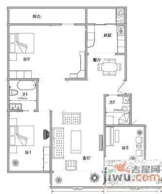 移动馨苑3室2厅1卫153㎡户型图