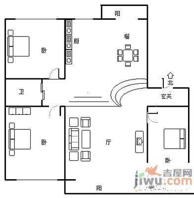 移动馨苑3室2厅1卫153㎡户型图