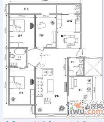 移动馨苑3室2厅1卫153㎡户型图