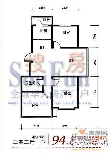 梅江世纪城2室2厅1卫90.1㎡户型图