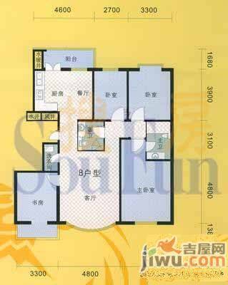 成龙花园3室2厅2卫198.7㎡户型图