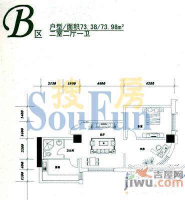 御金名苑1室1厅1卫78.5㎡户型图