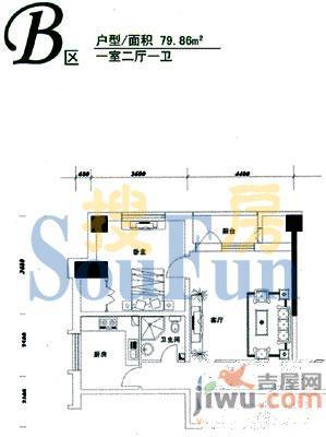 御金名苑1室1厅1卫78.5㎡户型图