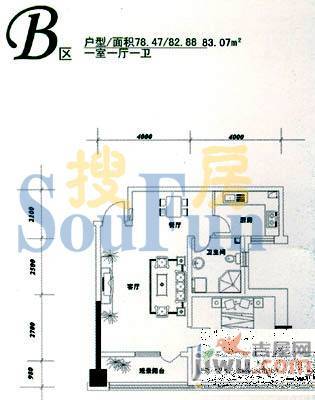 御金名苑1室1厅1卫78.5㎡户型图