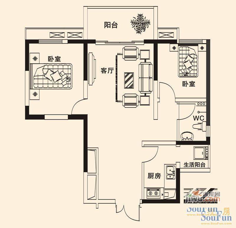 阳山馨园2室1厅1卫户型图