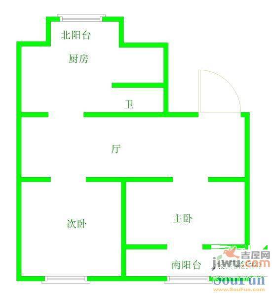 塔湾小区2室1厅1卫66㎡户型图