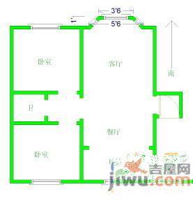 橙色时光2室2厅1卫112㎡户型图