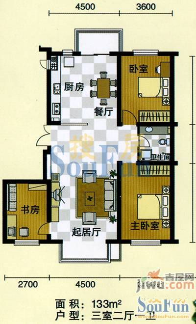 兰庭园1室2厅1卫67㎡户型图