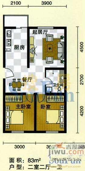 兰庭园1室2厅1卫67㎡户型图