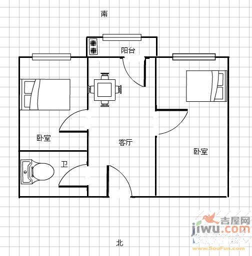 太东小区2室1厅1卫51㎡户型图