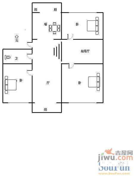 回民小区2室1厅1卫58㎡户型图