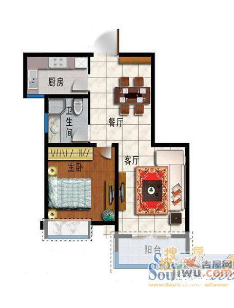 桂阳南小区1室1厅1卫39㎡户型图