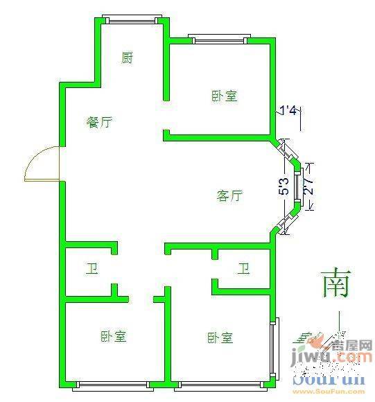 华海碧水名门二期2室2厅1卫97㎡户型图