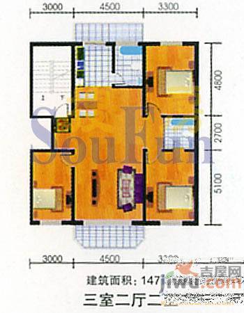 盛天家苑3室1厅1卫169.9㎡户型图