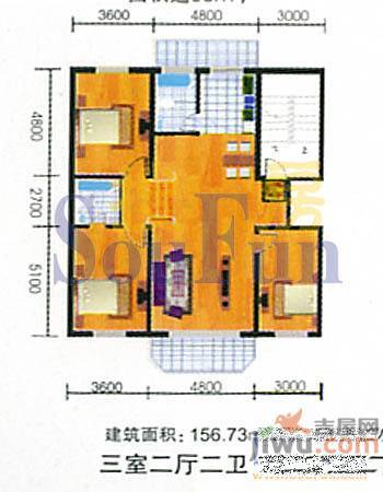 盛天家苑3室1厅1卫169.9㎡户型图