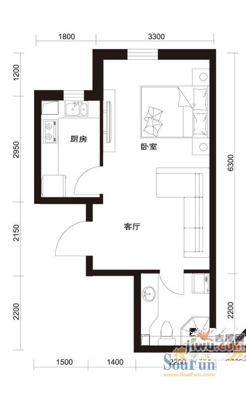 财富大厦1室1厅1卫60㎡户型图