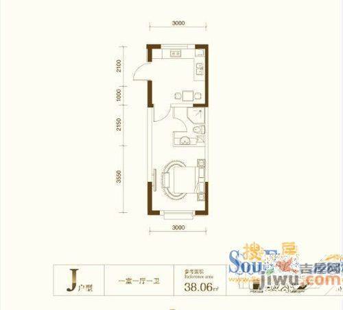 财富大厦1室1厅1卫60㎡户型图