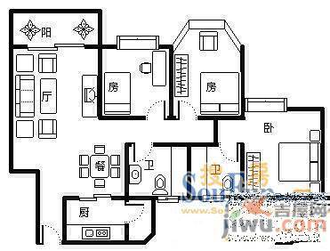 光复里社区2室1厅1卫56㎡户型图