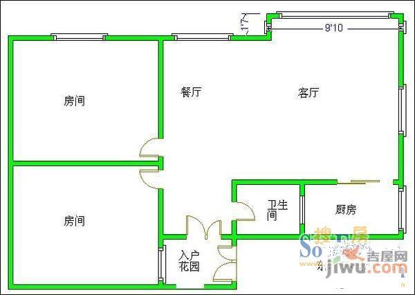 光复里社区2室1厅1卫56㎡户型图