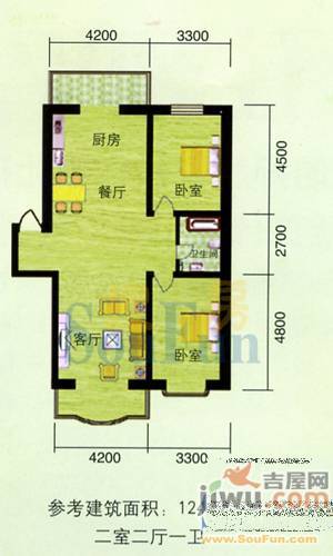 嘉禾花园(和平)2室2厅1卫107.8㎡户型图