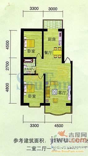 嘉禾花园(和平)2室2厅1卫107.8㎡户型图