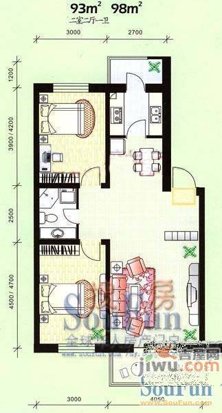 城建雅居2室1厅1卫71㎡户型图