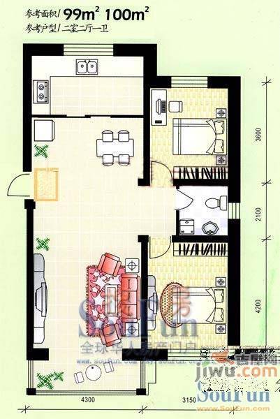 城建雅居2室1厅1卫71㎡户型图