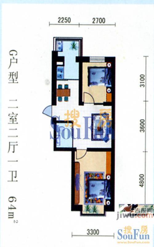 明地家园1室1厅1卫47㎡户型图