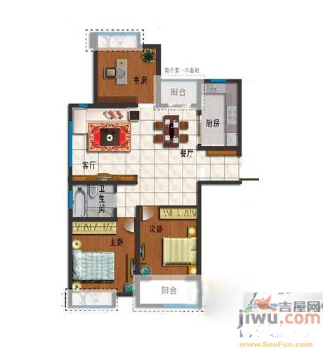 明华欣居园2室2厅1卫80㎡户型图