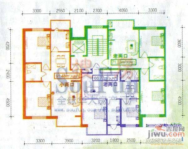 幸福里3室2厅1卫95.8㎡户型图