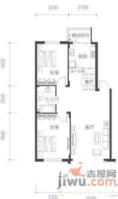 东川文欣澜庭2室2厅1卫67.3㎡户型图