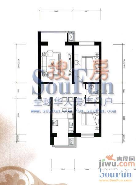 东川文欣澜庭2室2厅1卫67.3㎡户型图