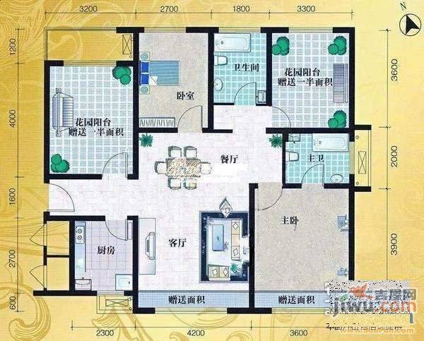 英特纳精博苑3室2厅1卫127㎡户型图