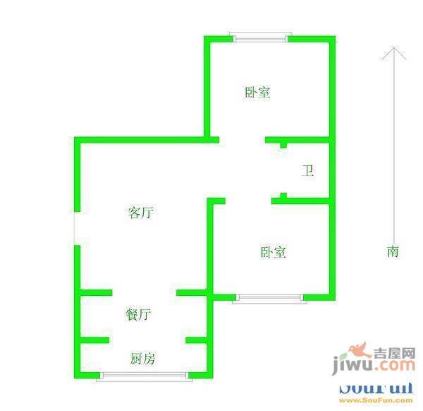 海华北苑明珠2室2厅1卫87㎡户型图