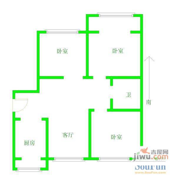 海华北苑明珠2室2厅1卫87㎡户型图